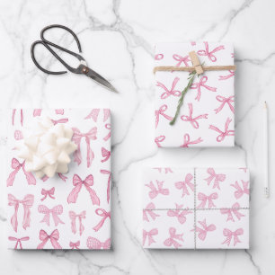 Coquette Feminine Pink Bows & Ribbons Wrapping Paper Sheets