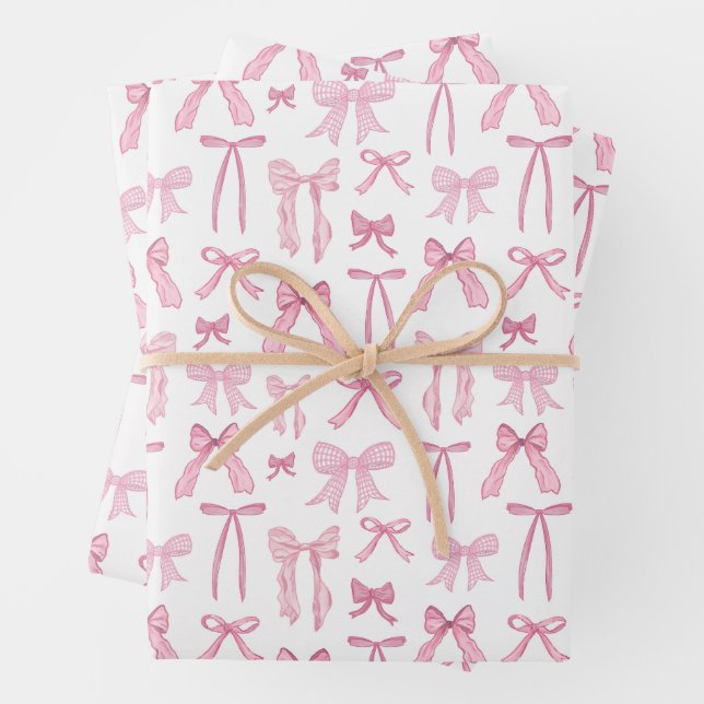 Coquette Feminine Pink Bows & Ribbons Wrapping Paper Sheets (In situ)