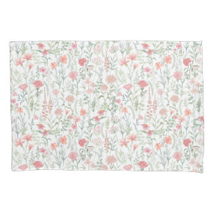 Coquette Feminine Pink Wildflower Meadow Pillow Case