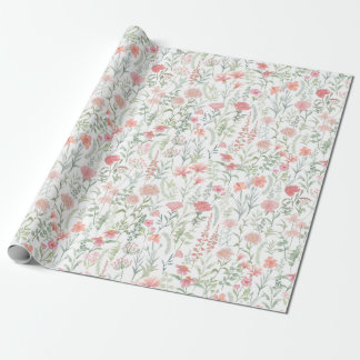 Coquette Feminine Pink Wildflower Meadow Wrapping Paper