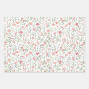Coquette Feminine Pink Wildflower Meadow Wrapping Paper Sheets
