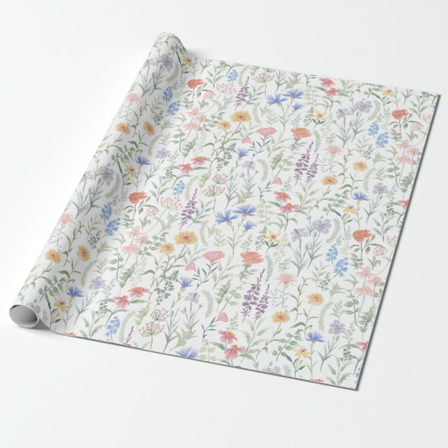 Coquette Feminine Wildflower Meadow Wrapping Paper (Unrolled)