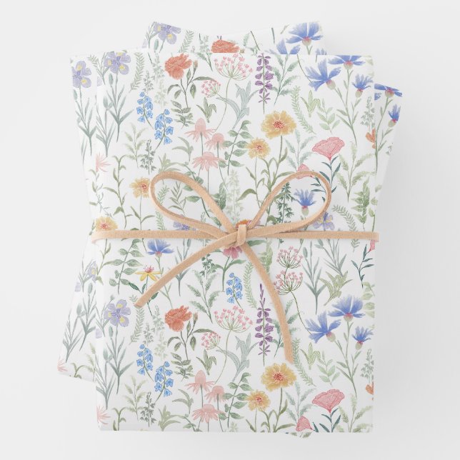 Coquette Feminine Wildflower Meadow Wrapping Paper Sheets (In situ)