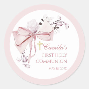 Coquette First Holy Communion Favor Classic Round Sticker