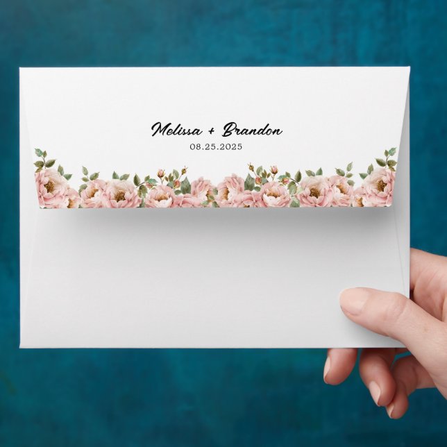 Coquette Floral Blush Pink Wedding Invitation Envelope (Hand)
