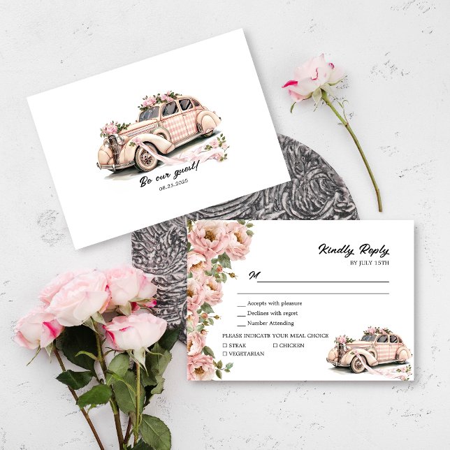 Coquette Floral Blush Pink Wedding  RSVP Card (Creator Uploaded)