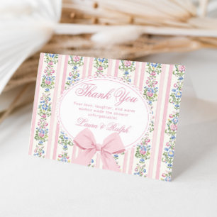 Coquette Floral Bow frame Blush Baby shower Letterpress Thank You Card