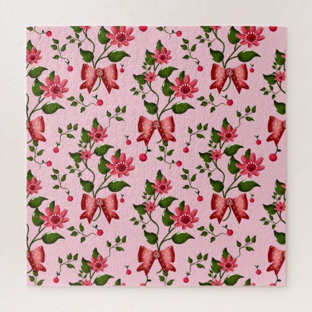  Coquette  floral Bow Pattern Wallpaper Jigsaw Puzzle (Vertical)