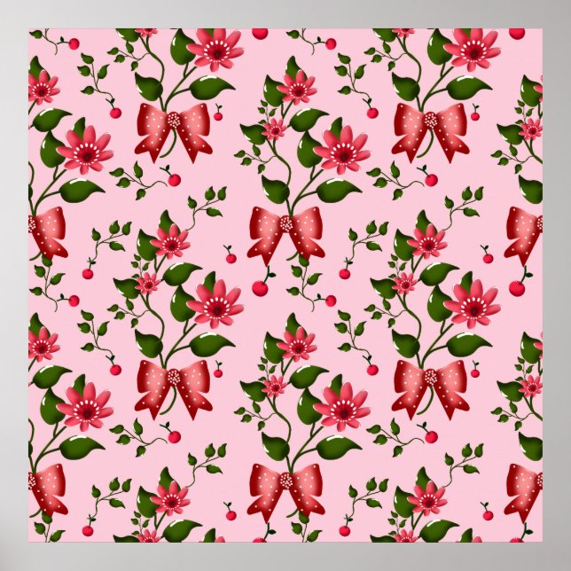  Coquette  floral Bow Pattern Wallpaper Poster (Front)