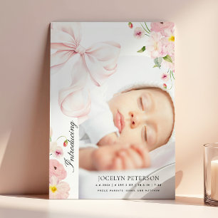 Coquette Floral Photo Birth Announcement