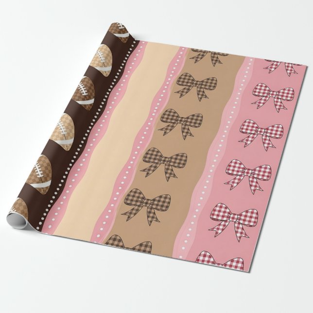 Coquette Football Bows Leopard Pattern (10) Wrapping Paper (Unrolled)