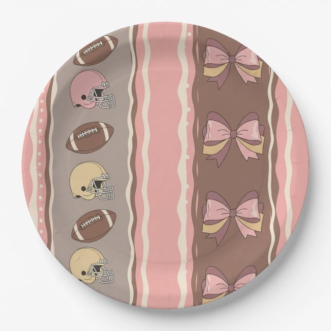 Coquette Football Bows Leopard Pattern (12) Paper Plates (Front)