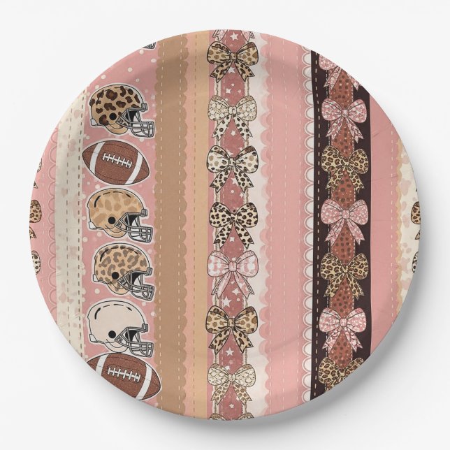 Coquette Football Bows Leopard Pattern (1) Paper Plates (Front)