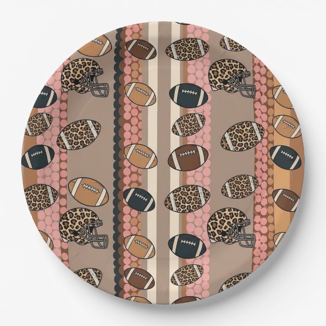 Coquette Football Bows Leopard Pattern (3) Paper Plates (Front)