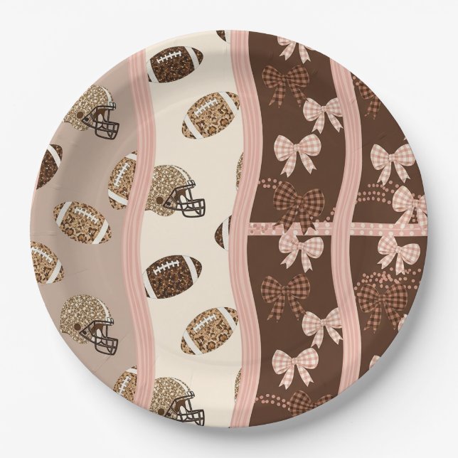 Coquette Football Bows Leopard Pattern (4) Paper Plates (Front)