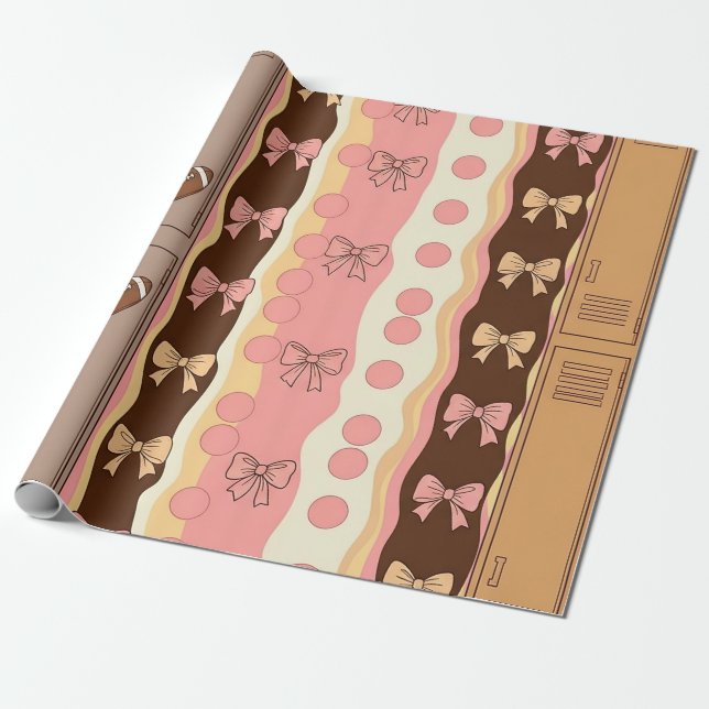 Coquette Football Bows Leopard Pattern (8) Wrapping Paper (Unrolled)