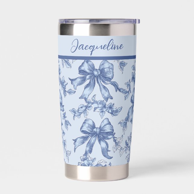 Coquette French Blue Toile Bride Bachelorette Insulated Tumbler (Left)