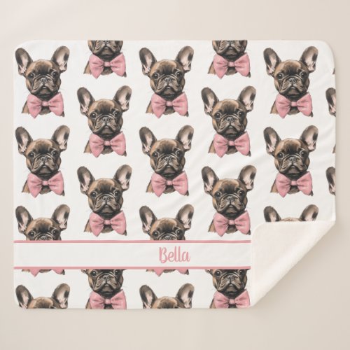 Coquette Frenchie Costumizable Name  Sherpa Blanket