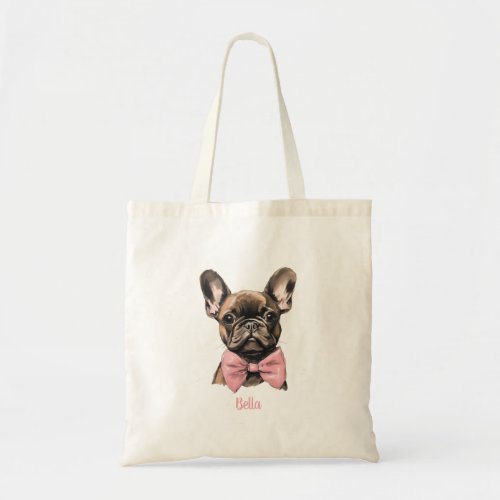Coquette Frenchie Costumizable Name Tote Bag