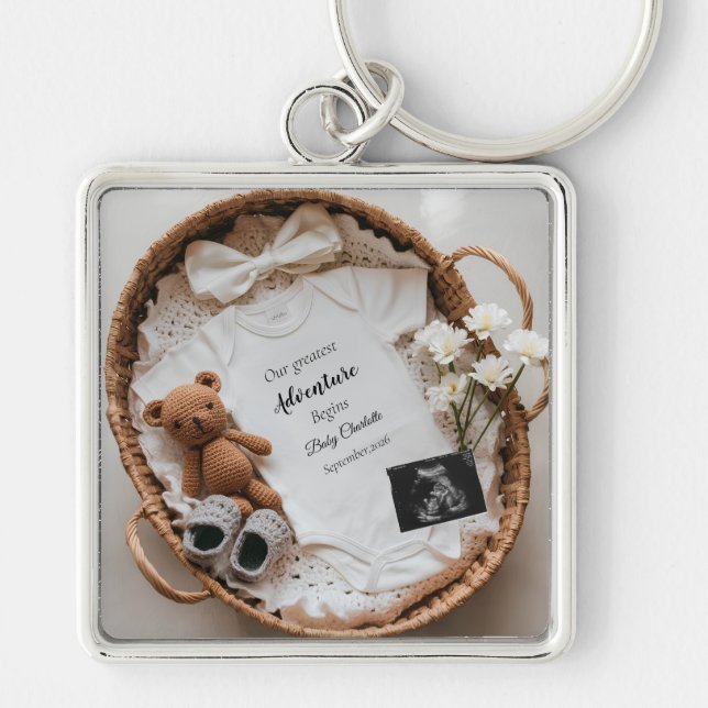 Coquette Gender Neutral Pregnancy Announcement  Keychain (Front)