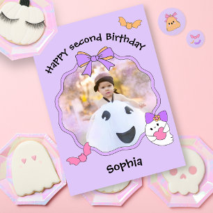 Coquette Ghost Bow Frame Photo Happy Birthday Card