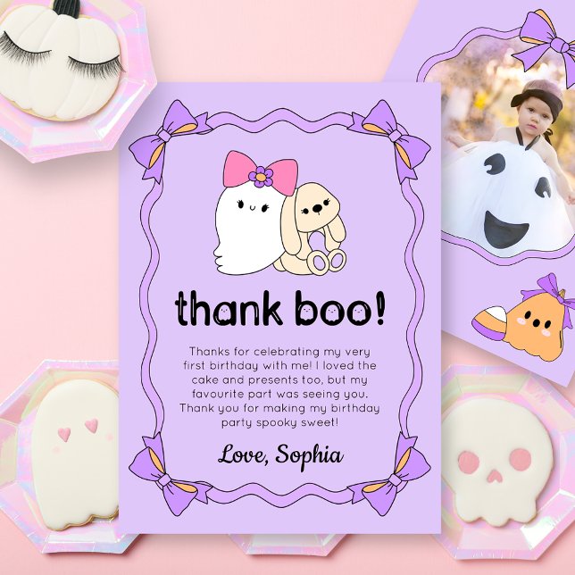 Coquette Ghost Halloween Birthday Thank You Card (Creator Uploaded)
