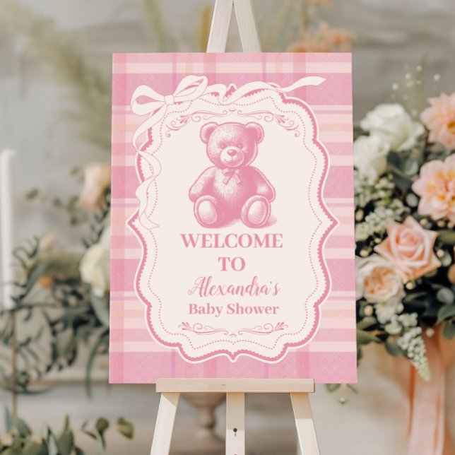 Coquette Gingham French Teddy Baby Shower Foam Board (Creator Uploaded)