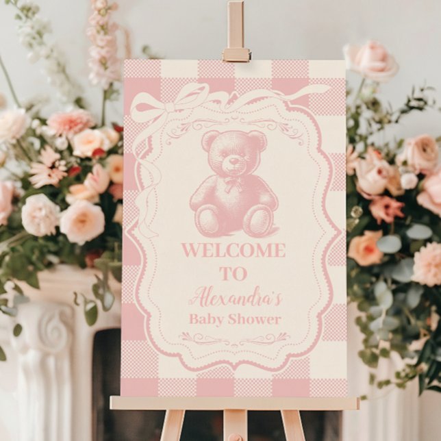 Coquette Gingham French Teddy Baby Shower Foam Board (Creator Uploaded)
