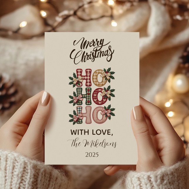 Coquette Gingham Ho Ho Ho Christmas Holiday Card (Creator Uploaded)