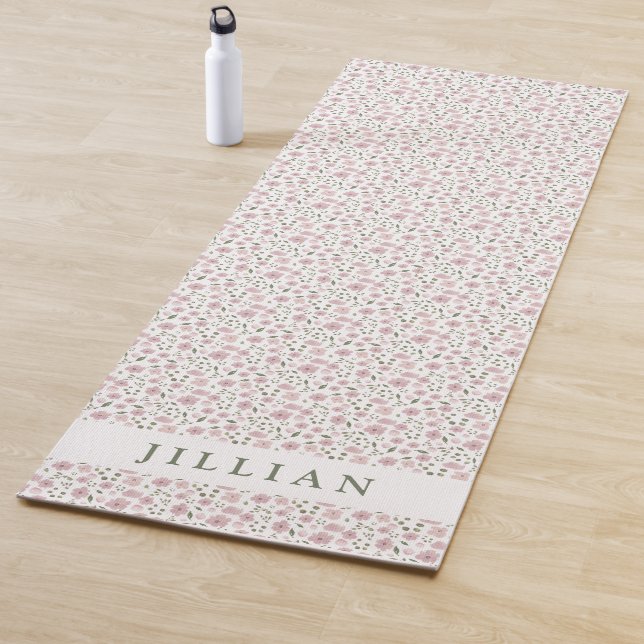 Coquette Girly Floral Pattern | Personalized Name  Yoga Mat (In Situ)