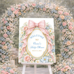 Coquette Girly Pink Bow Floral Baby Shower Welcome Foam Board