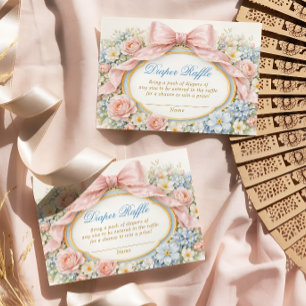 Coquette Girly Pink Bow Floral Diaper Raffle Enclosure Card