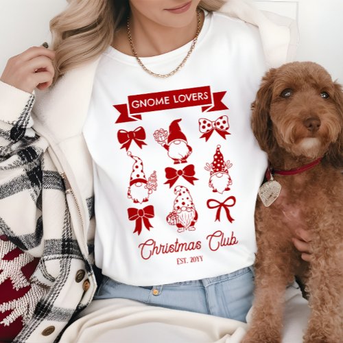 Coquette Gnome Lovers Christmas Club _ Red  White Tri_Blend Shirt