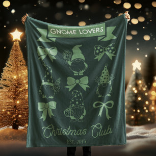 Coquette Gnome Lovers Christmas Club -Sage White Fleece Blanket