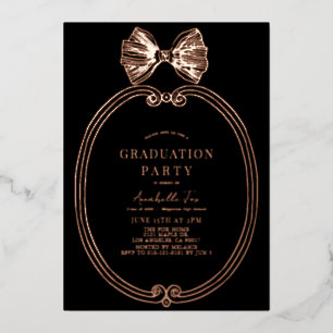 Coquette Gold Bow/Ribbon Black Graduation Party Foil Invitation