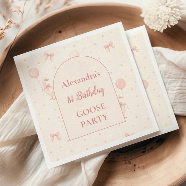 Coquette Goose 1st Birthday Napkins (Creator Uploaded)