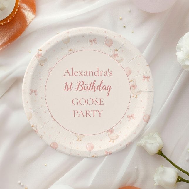 Coquette Goose 1st Birthday Paper Plates (Creator Uploaded)
