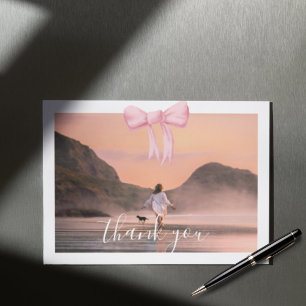Coquette Graduation Photo Bow Thank You Card