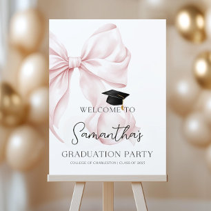 Coquette Graduation Welcome Sign, Pink Bow Graduat Foam Board