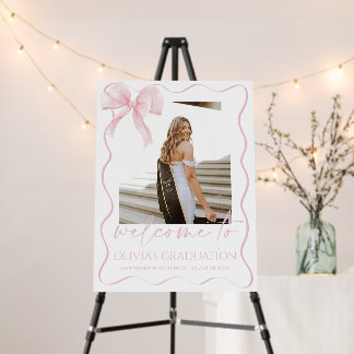 Coquette Graduation Welcome Sign Template Pink Bow