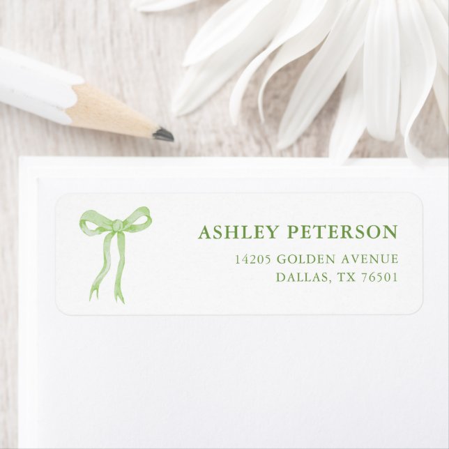 Coquette Green Bow Bridal Shower Return Address Label (Insitu)