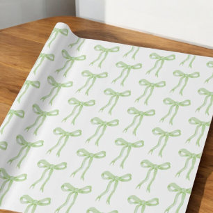 Coquette Green Bow Ribbon Tying The Knot Wrapping Paper