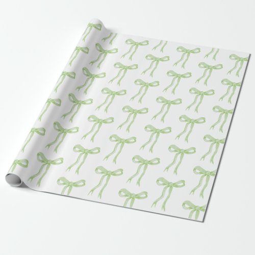 Coquette Green Bow Ribbon Tying The Knot Wrapping Paper