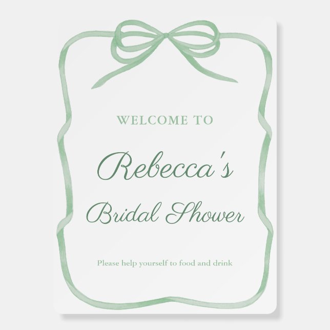 Coquette Green Bow Wedding Shower Welcome Sign (Front)