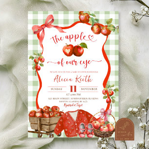 Coquette Green Plaid Apple Of Our Eye Baby Shower Invitation