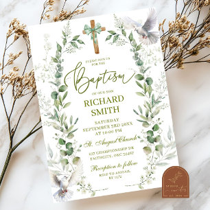 Coquette Greenery Baptism Invitation