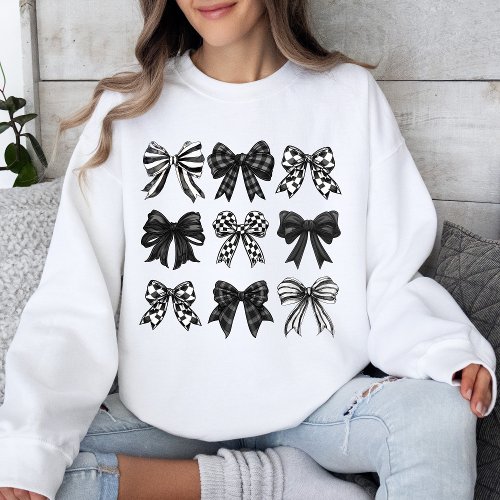 Coquette Halloween Black and White Bow Graphic Sweatshirt