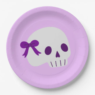 coquette halloween cute bow skull paper plates