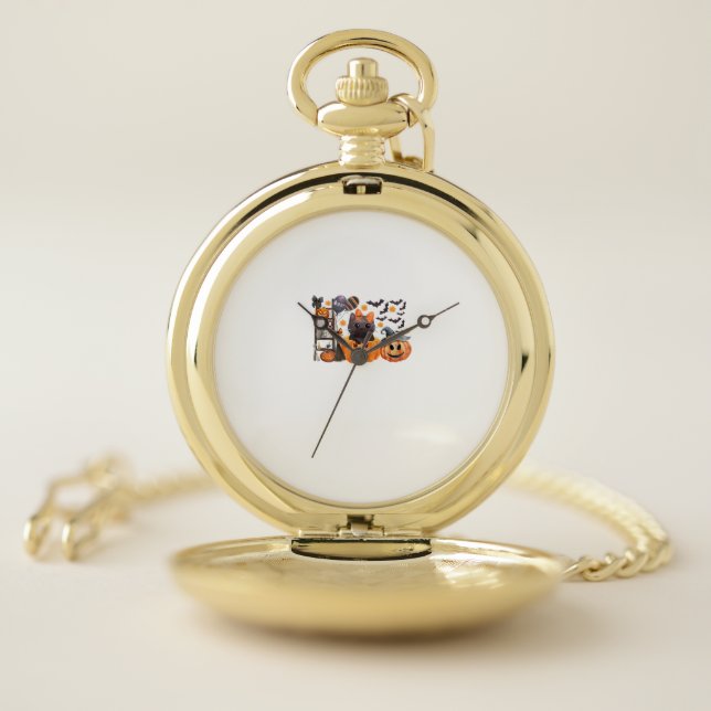 Coquette Halloween Cute Cat Bows Pumpkin Spooky Se Pocket Watch (Inside)