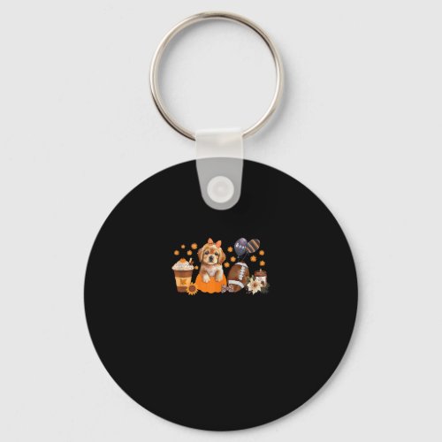 Coquette Halloween Cute Dog Pumpkin Football Fall  Keychain